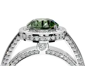 Halo Engagement Ring Setting for Fancy Green Round Cut Center with Framed Halo, Pave Band and Prong Head in White Gold