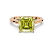 Solitaire Engagement Ring Setting for Fancy Yellow Asscher Cut Center with Narrow Cathedral Band and Prong Head in Rose Gold
