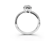 Solitaire Engagement Ring Setting for Radiant Cut Center with Multi-Row Pave Accents and Basket Head in Platinum