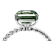 Solitaire Engagement Ring Setting for Fancy Green Asscher Cut Center with Plain Twisted Rope Band and Prong Head in Sterling Silver