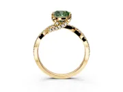 Solitaire Engagement Ring Setting for Fancy Green Cushion Cut Center with Narrow Twist Pave Band and Prong Head in Yellow Gold