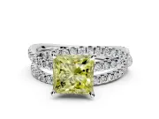 Solitaire Engagement Ring Setting for Fancy Yellow Princess Cut Center with Woven 3-Strand Pave Band and Prong Head in Platinum