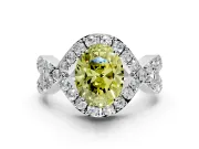 Halo Engagement Ring Setting for Fancy Yellow Oval Center with Pave Infinity Twist Band and Prong Head in Platinum