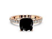 Open Basket Engagement Ring Setting for Fancy Black Cushion Cut Center with Pave Band and Prong Head in Rose Gold