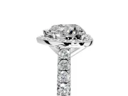Halo Engagement Ring Setting for Heart-Shaped Center with Full Pave Band and Prong Head in White Gold