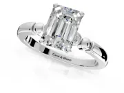 Solitaire Engagement Ring Setting for Emerald Cut Center with Beaded Shoulders and Prong Head in Platinum