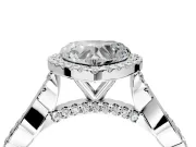 Halo Engagement Ring Setting for Heart-Shaped Center with Twist Band and Prong Head in Sterling Silver