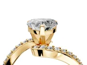 Solitaire Engagement Ring Setting for Heart-Shaped Center with Pave Bypass Swirl Band and Prong Head in Yellow Gold