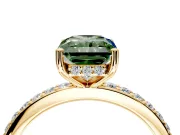 Solitaire Engagement Ring Setting for Fancy Green Radiant Cut Center with Fine Pave Band and Prong Head in Yellow Gold