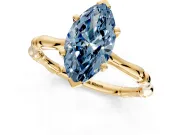 Solitaire Engagement Ring Setting for Fancy Blue Marquise Center with Bamboo Band and Prong Head in Yellow Gold