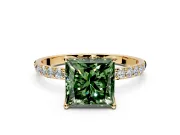 Solitaire Engagement Ring Setting for Fancy Green Princess Cut Center with Fine Pave Accents and Prong Head in Yellow Gold