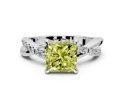 Solitaire Engagement Ring Setting for Fancy Yellow Princess Cut Center with Half-Pave Crossover Band and Prong Head in Platinum