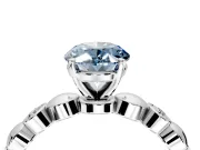 Solitaire Engagement Ring Setting for Fancy Blue Oval Center with Beaded Bezel Station Band and Prong Head in Platinum