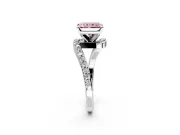 Solitaire Engagement Ring Setting for Fancy Pink Radiant Cut Center with Pave Bypass Swirl Band and Prong Head in Platinum