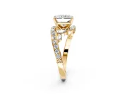 Solitaire Engagement Ring Setting for Radiant Cut Center with Pave Bypass Twist Band and Prong Head in Yellow Gold
