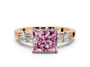 5 Stone Engagement Ring Setting for Fancy Pink Princess Cut Center with Plain Band and Prong Head in Rose Gold