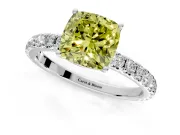 Solitaire Engagement Ring Setting for Fancy Yellow Cushion Cut Center with Large Accent Band and Prong Head in Platinum