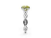 Solitaire Engagement Ring Setting for Fancy Yellow Cushion Cut Center with Accented Twist Band and Leaf Prong Head in Platinum