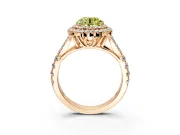 Double Halo Engagement Ring Setting for Fancy Yellow Round Cut Center with Narrow Pave Split Shank and Prong Head in Rose Gold
