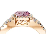 Halo Engagement Ring Setting for Fancy Pink Cushion Cut Center with Wide-Open Pave Split Shank and Prong Head in Rose Gold