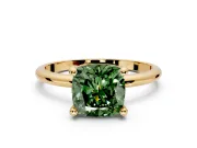 Minimalist Solitaire Engagement Ring Setting for Fancy Green Cushion Cut Center with Thin Band and Prong Head in Yellow Gold