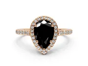 Halo Engagement Ring Setting for Fancy Black Pear-Shaped Center with Pave Accents, Heart Basket and Prong Head in Rose Gold