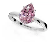 Solitaire Engagement Ring Setting for Fancy Pink Pear-Shaped Center with Thin Rounded Plain Band and Prong Head in Sterling Silver