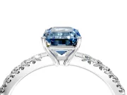 Solitaire Engagement Ring Setting for Fancy Blue Emerald Cut Center with Large Accent Band and Prong Head in Platinum