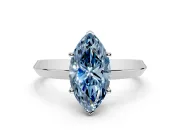 Solitaire Engagement Ring Setting for Fancy Blue Marquise Center with Wide Knife Ridge Band and Prong Head in White Gold