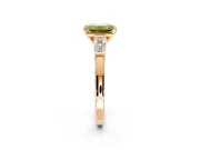 3 Stone Engagement Ring Setting for Fancy Yellow Emerald Cut Center with Channel Baguette Accents and Prong Head in Rose Gold