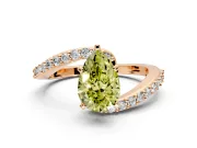 Solitaire Engagement Ring Setting for Fancy Yellow Pear-Shaped Center with Pave Bypass Swirl Band and Prong Head in Rose Gold