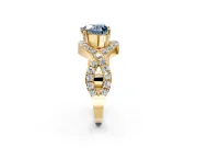 Halo Engagement Ring Setting for Fancy Blue Heart-Shaped Center with Pave Infinity Twist Band and Prong Head in Yellow Gold