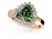 Starburst Halo Engagement Ring Setting for Fancy Green Heart-Shaped Center with Flat Cathedral Band and Prong Head in Rose Gold