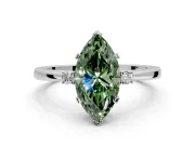 3 Stone Engagement Ring Setting for Fancy Green Marquise Center with Low-Set Round Cut Accents and Prong Head in Sterling Silver
