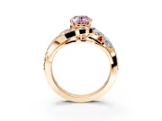 Halo Engagement Ring Setting for Fancy Pink Oval Center with Marquise and Pave Bypass Band and Prong Head in Rose Gold