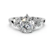 Solitaire Engagement Ring Setting for Pear-Shaped Center with Marquise Flower Shoulders and Prong Head in White Gold