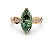 Solitaire Engagement Ring Setting for Fancy Green Marquise Center with Accented Twist Band and Leaf Prong Head in Rose Gold