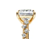 Solitaire Engagement Ring Setting for Princess Cut Center with Trailing Leaf Accent Band and Prong Head in Yellow Gold