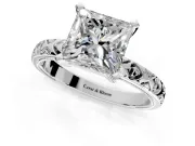 Solitaire Engagement Ring Setting for Princess Cut Center with XO Engraved Band and Prong Head in Platinum