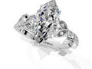 Leaf Motif Engagement Ring Setting for Marquise Center with Pave Band and Prong Head in Sterling Silver
