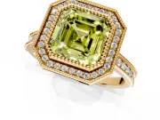 Halo Engagement Ring Setting for Fancy Yellow Asscher Cut Center with Milgrain Pave Band and Bezel Head in Yellow Gold