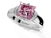 Solitaire Engagement Ring Setting for Fancy Pink Princess Cut Center with Wide Band, Pave Collar and Prong Head in Platinum