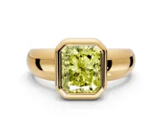 Solitaire Engagement Ring Setting for Fancy Yellow Radiant Cut Center with Wide Band and Bezel Head in Yellow Gold