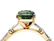 Baguette Engagement Ring Setting for Fancy Green Radiant Cut Center with Alternating Bar-Set Band and Prong Head in Yellow Gold