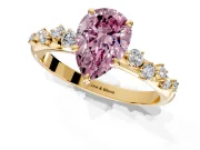 Cluster Engagement Ring Setting for Fancy Pink Pear-Shaped Center with Round Cut Accent Band and Prong Head in Yellow Gold