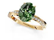 Side Accent Engagement Ring Setting for Fancy Green Oval Center with Accent Shoulders and Prong Head in Yellow Gold