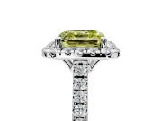 Halo Engagement Ring Setting for Fancy Yellow Asscher Cut Center with Raised Halo, Pave Band and Prong Head in Platinum