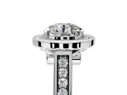 Halo Engagement Ring Setting for Round Cut Center with Outer Bezel Rim, Pave Band and Prong Head in Platinum