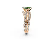 Solitaire Engagement Ring Setting for Fancy Green Pear-Shaped Center with Woven 3-Strand Pave Band and Prong Head in Rose Gold