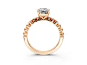 Solitaire Engagement Ring Setting for Radiant Cut Center with Bezel-Dot Beaded Band and Prong Head in Rose Gold